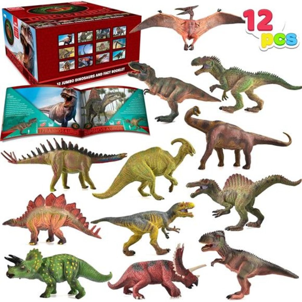 Large Dinosaur Figures Playset 7Inch,Realistic JurassicToy with Educational Book